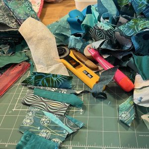 Quilt met bladeren en een vloeiend patroon (werk in uitvoering)